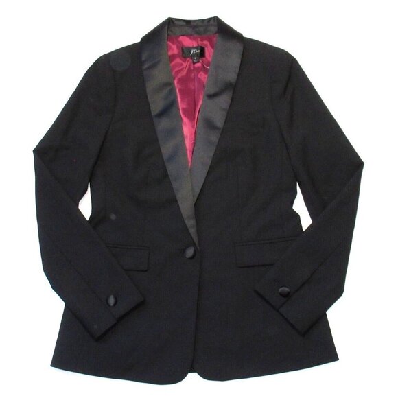 NWT J.Crew Satin Shawl-collar Tuxedo Blazer in Black Wool Blend Jacket 2 - Picture 2 of 4